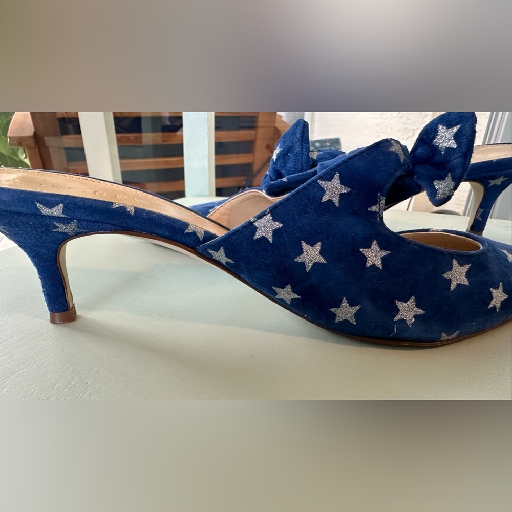 J. Crew Blue Star-Print Pointed Toe Knot Mules - Picture 10 of 12